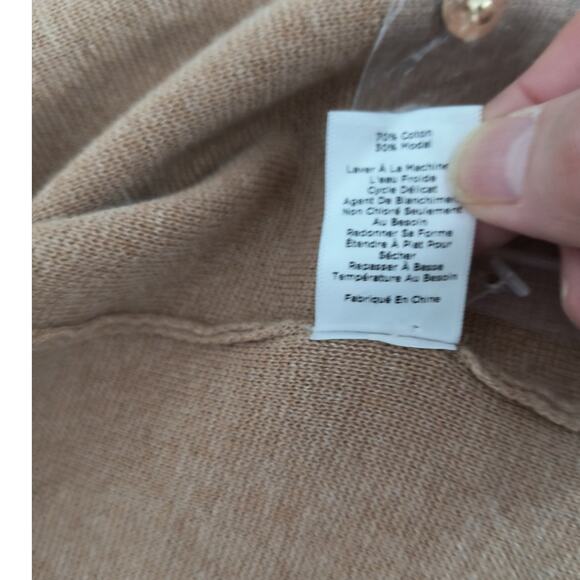 Talbots Longline Knit Cardigan Wmn's Size MP Tan Long Sleeve Pockets Open Front - Picture 8 of 13